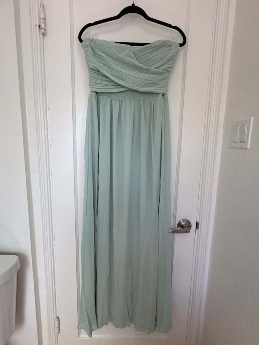 Sage Mint Green Strapless Chiffon Maxi Dress Romantic Coquette Wedding Guest L